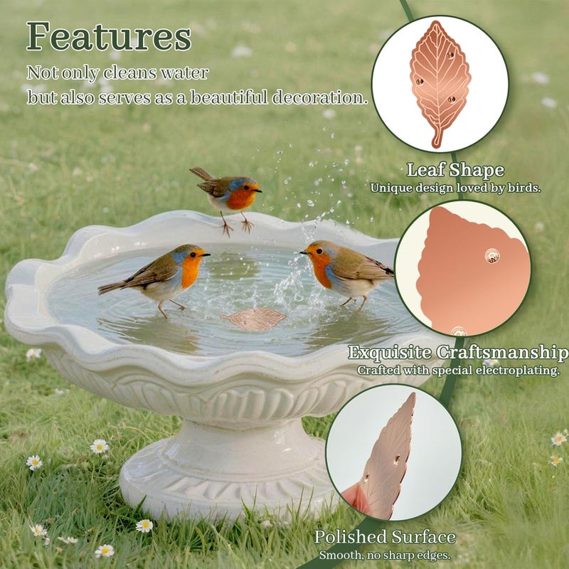 Niteguy Bird Bath Copper Disk,Bird Bath Purification Disk 0.6mm Reinforced 99.99% Pure Copper Cleaning Disk with 3-Point Support,Fits Outdoor Birdbath & Bowl,Provide Safe Clean Water,Leaf-2Pcs - Image 5